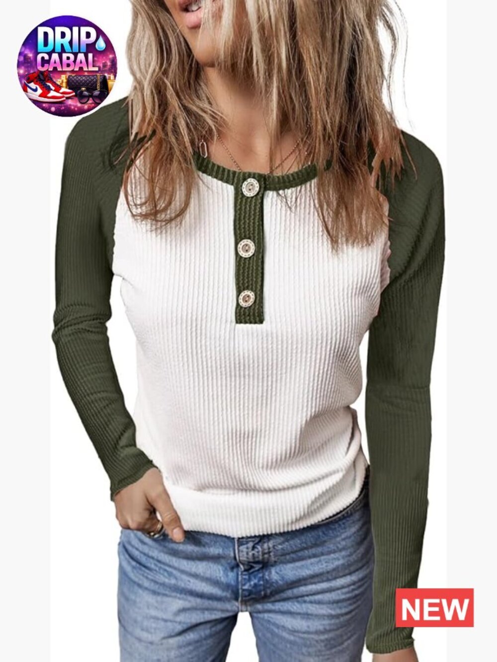 Rayon Blend Long Sleeve Tunic with Color Block and Button Front